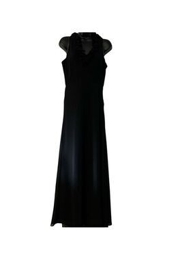 VTG 90s J S Edward Black Sleeveless V Neck Ruffle Maxi Ankle Fit Flare Dress 6 S